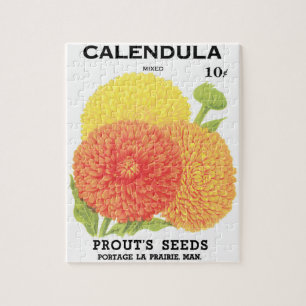 Kunst van vintage zaadpakketlabels, Calendula bloe Legpuzzel