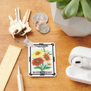 Kunst van vintage zaadpakketlabels, Calliopsis-blo Sleutelhanger