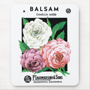 Kunst van vintage zaadpakketlabels, Camellia-bloem Muismat