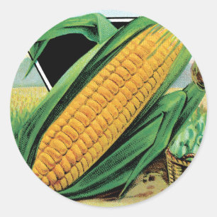 Kunst van vintage zaadpakketlabels, zoete gele maï ronde sticker