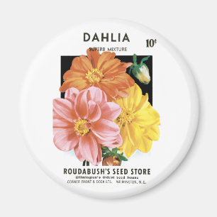 Kunst van vintage zaadpakketten, Dahlia-tuinbloeme Magneet