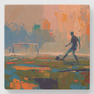 "Kunst van voetbal" (Stijl 1) Olieverfschilderij Stenen Onderzetter