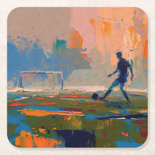 "Kunst van voetbal" (Stijl 1) Olieverfschilderij Vierkante Kartonnen Onderzetter
