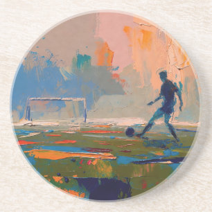 "Kunst van voetbal" (Stijl 1) Olieverfschilderij Zandsteen Onderzetter