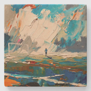 "Kunst van voetbal" (Stijl 2) Olieverfschilderij Stenen Onderzetter