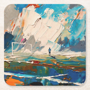 "Kunst van voetbal" (Stijl 2) Olieverfschilderij Vierkante Kartonnen Onderzetter