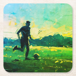 "Kunst van voetbal" (Stijl 4) Olieverfschilderij Vierkante Kartonnen Onderzetter