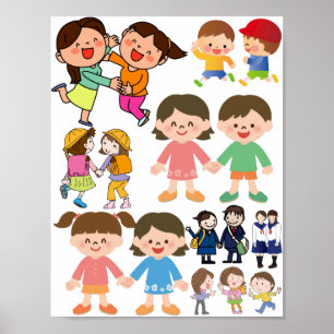 Kunst voor beste vrienden cartoons meisjes en jong poster
