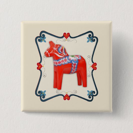 Kunst voor Dala Horse Folk Vierkante Button 5,1 Cm (Voorkant)