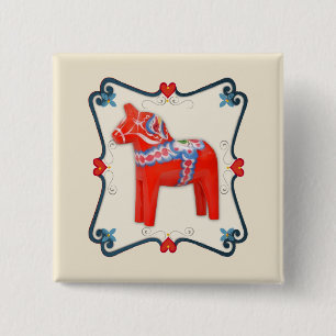 Kunst voor Dala Horse Folk Vierkante Button 5,1 Cm