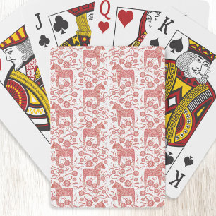 Kunst voor Dala Horse Red en White Folk Pokerkaarten