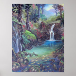 Kunst voor de waterval in het regenwoud poster