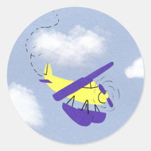 Kunst voor gele en blauwe Cartoon van vliegtuigen Ronde Sticker