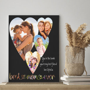Kunst voor Heart Shaped Foto Best Mam Ever Typogra Canvas Afdruk