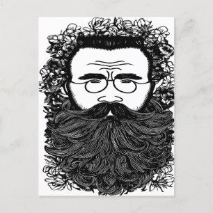 Kunst voor Man Beard Mustache Flowers Briefkaart