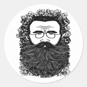 Kunst voor Man Beard Mustache Flowers Ronde Sticker