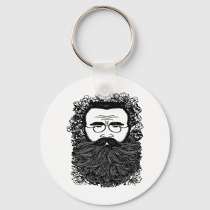 Kunst voor Man Beard Mustache Flowers Sleutelhanger