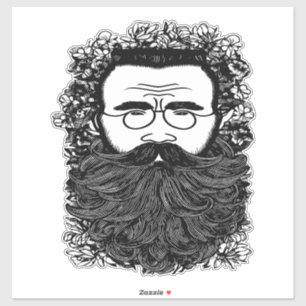 Kunst voor Man Beard Mustache Flowers Sticker