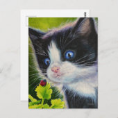 Kunst voor Waterverf van Tuxedo Kitten en Ladybug Briefkaart (Voorkant / Achterkant)