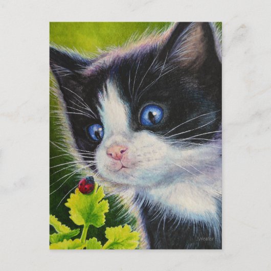 Kunst voor Waterverf van Tuxedo Kitten en Ladybug Briefkaart (Voorkant)