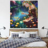 *~ Kunst Vrouw Waterval Pick Bloemenvijver AP56 Canvas Afdruk (Insitu (Slaapkamer))
