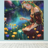 *~ Kunst Vrouw Waterval Pick Bloemenvijver AP56 Canvas Afdruk (Insitu (Houten vloer))