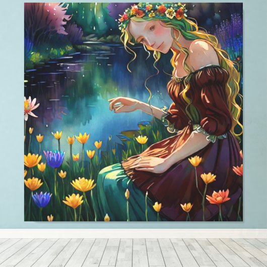 *~ Kunst Vrouw Waterval Pick Bloemenvijver AP56 Canvas Afdruk (Insitu (Houten vloer))
