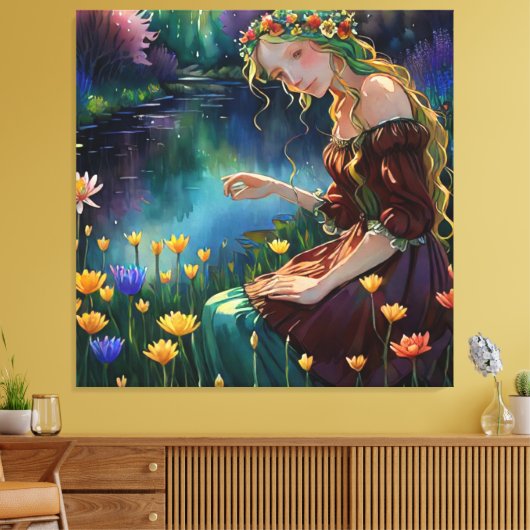 *~ Kunst Vrouw Waterval Pick Bloemenvijver AP56 Canvas Afdruk (Insitu (Woonkamer))