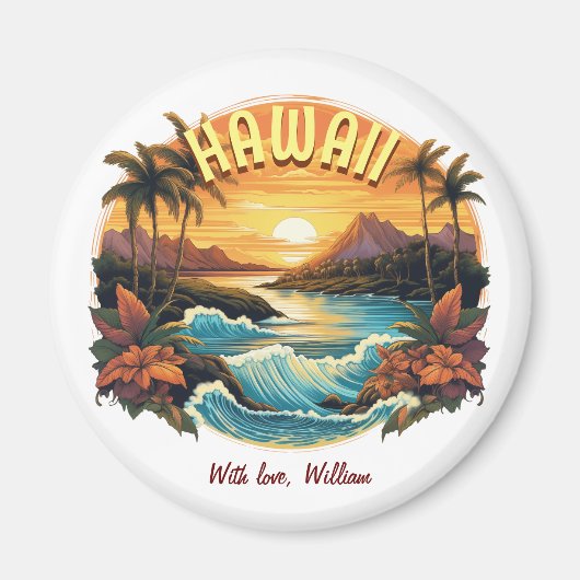  kunst zonsondergang bij Hawaii Beach Mountains Magneet (Voorkant)