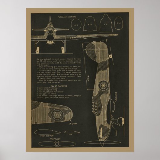 Kunstafdrukken van het vliegtuigontwerp voor de or poster (Voorkant)