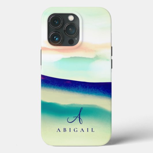 Kunstblauw Abstract landschap monogrammen Case-Mate iPhone Case (Achterkant)