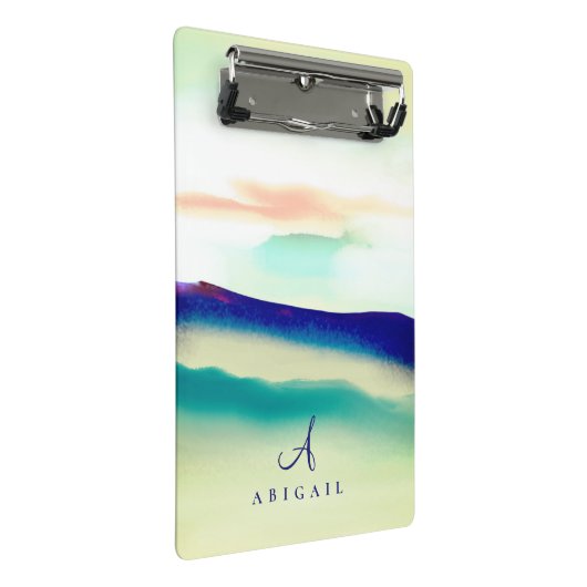 Kunstblauw Abstract landschap monogrammen Mini Klembord (Schuin)