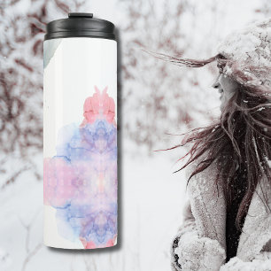 Kunstblauw en roze Waterverf Thermosbeker