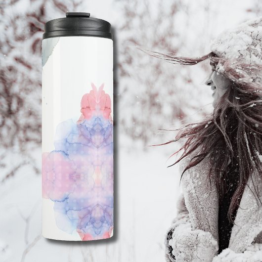 Kunstblauw en roze Waterverf Thermosbeker