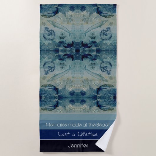 Kunstblauw zand groene kleur kustdouane strandlaken (Voorkant)