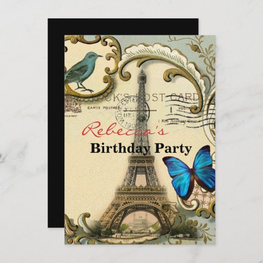  - kunstblauw zwemt in eiffeltoren kaart (Voorkant / Achterkant)