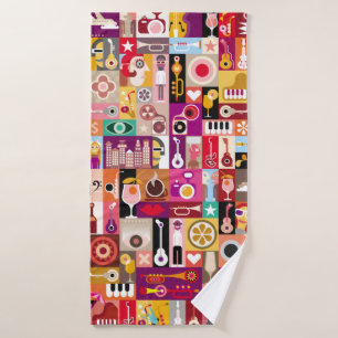 Kunstcollage, muzikale illustratie. Patchwo Badhanddoek