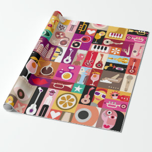Kunstcollage, muzikale illustratie. Patchwo Cadeaupapier