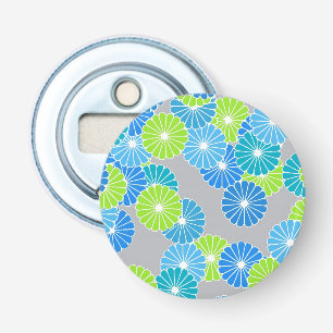 Kunstdebloem - blauw en kalkgroen button flesopener