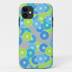 Kunstdebloem - blauw en kalkgroen iPhone 11 hoesje