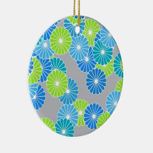 Kunstdebloem - blauw en kalkgroen keramisch ornament (Rechts)