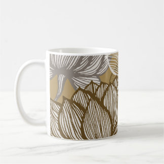 Kunstdebloem. Bloed gouden lijnkunst. Koffiemok