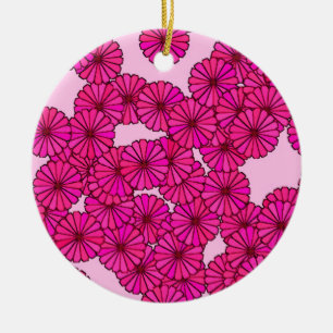 Kunstdebloem - magenta op roze keramisch ornament
