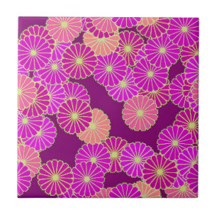 Kunstdebloem - schoppen van violet, koraal tegeltje