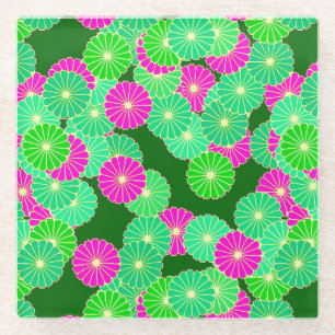 Kunstdebloem - tinten groen, fuchsie glazen onderzetter