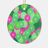 Kunstdebloem - tinten groen, fuchsie keramisch ornament (Links)