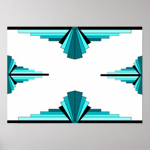 Kunstdeco-elementen in blauwgroen groen Poster