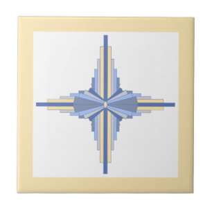 Kunstdeco-elementen in crème en asblauwe keramisc tegeltje