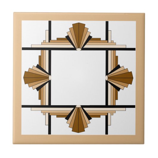 Kunstdeco-elementen in donker en lichtgeel tegeltje (Voorkant)