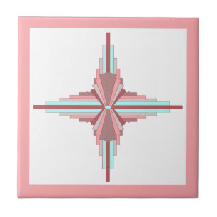 Kunstdeco-elementen in donker roos en blauw tegeltje